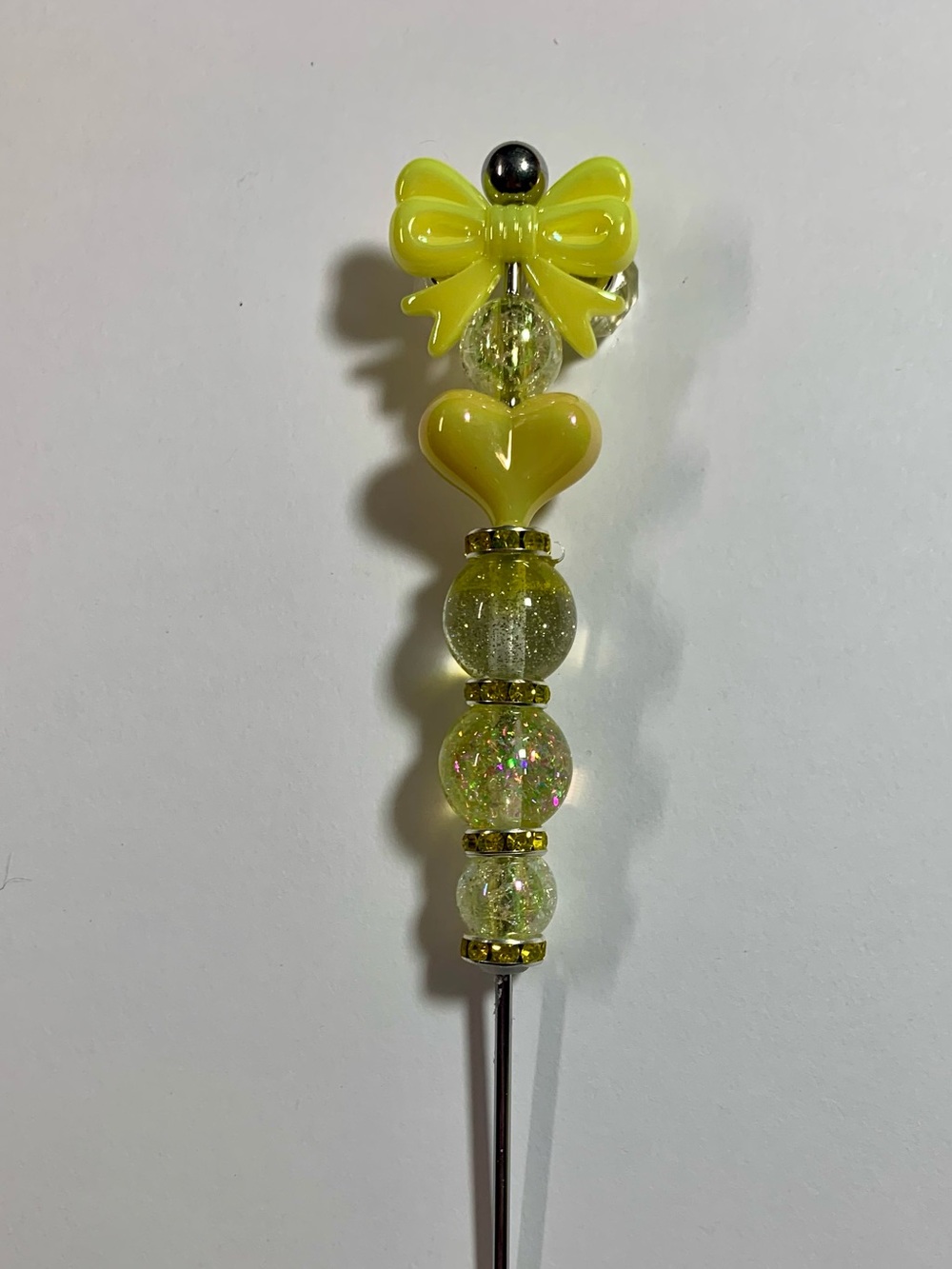 Yellow Bow & Heart Beaded 6” Pokey tool